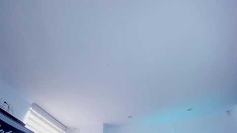 Media: Video of a minimalist, modern ceiling with a light blue hue, featuring recessed lighting and a small, indistinct shadow on the right. The image is dimly lit, creating a serene and calming atmosphere.