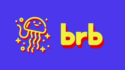 A digital drawing of a cartoon jellyfish with wavy tentacles and stars, set against a vibrant blue background, with the bold yellow letters \"brb\" in a playful font.
