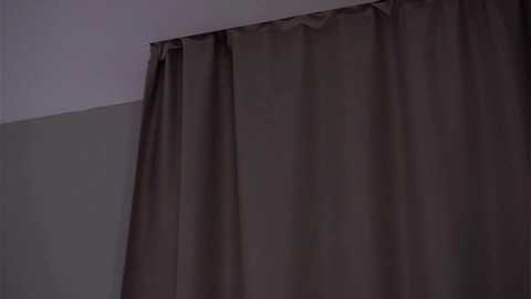 Video of a room with a beige curtain partially covering a window, against a pale gray wall. The curtain's fabric appears soft and drapes smoothly, creating a simple, understated atmosphere.