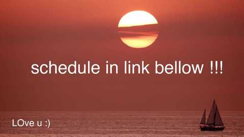 Video of a serene sunset over calm water with a single sailboat in the foreground, text overlay reads \"schedule in link below!!!\" and \"LOVE U <3\" in the bottom left corner.