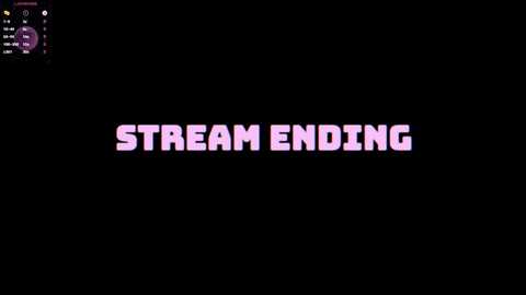 A digital image with a black background featuring the bold, capitalized text \"STREAM ENDING\" in pink, centered. A small, colorful Twitch logo is in the top left corner.
