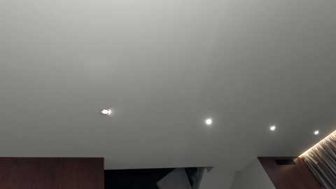 Video of a modern, minimalist room with a flat, white ceiling featuring recessed lighting. The walls are dark wood paneling, and the lighting casts a soft glow, creating a serene ambiance.